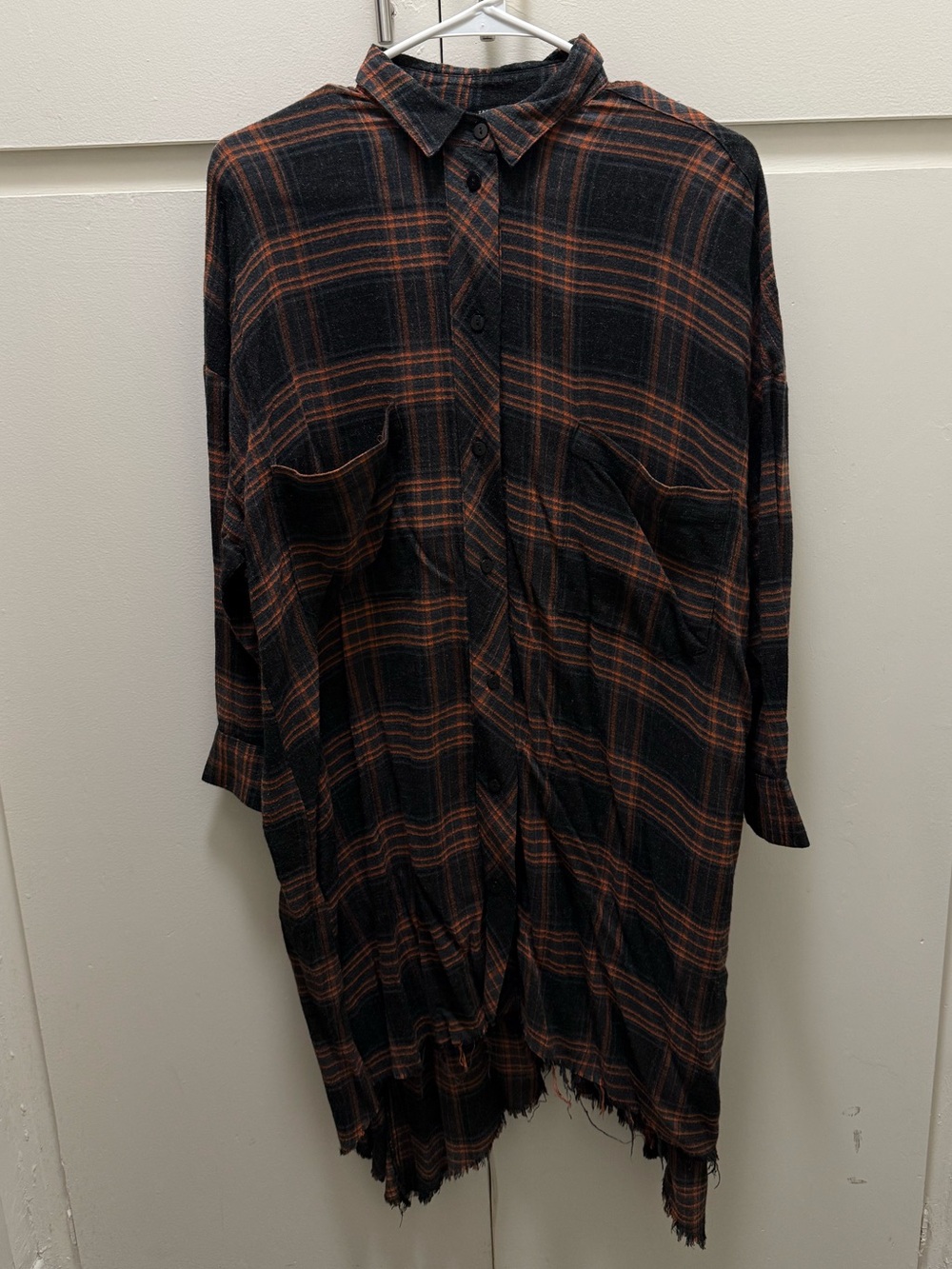 Zara Black and Orange Plaid Button-Up Shirt Dress